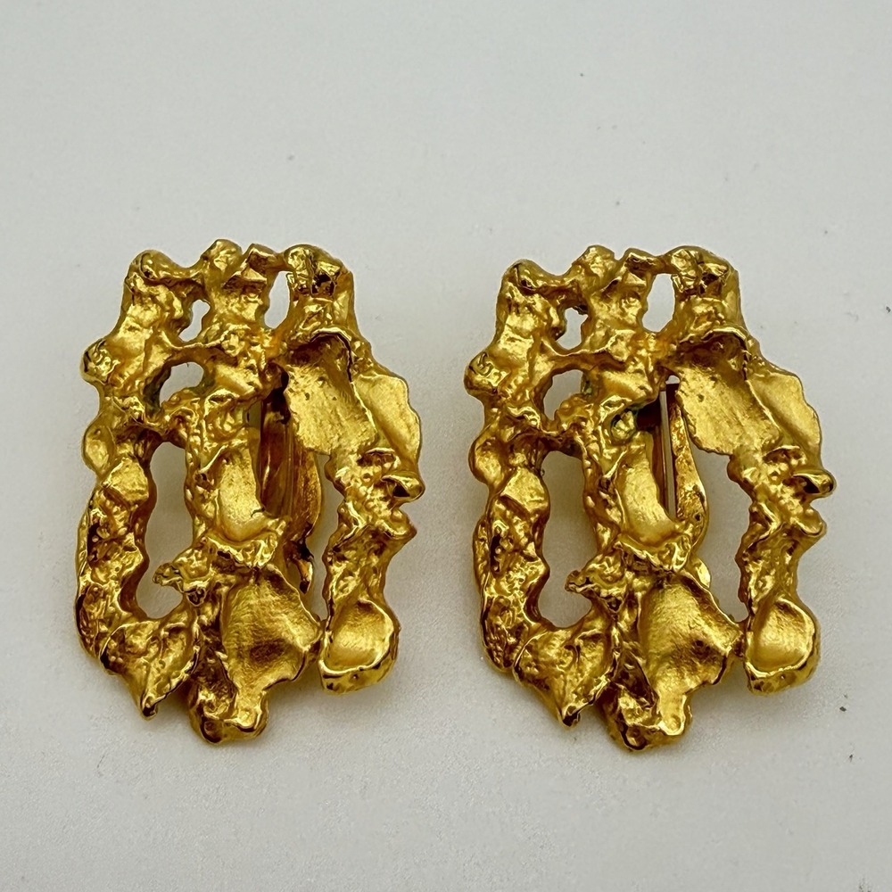 VIntage Smithsonian Earrings Brutalist Chunky Gold Nugget Modernist 80s Museum